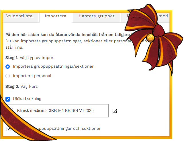 Verktyg för att importera grupper och sektioner med en röd rosett